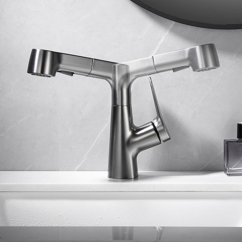 Bathroom vessel faucet high arc three-way spout single-handle faucet with pull-out sprayer