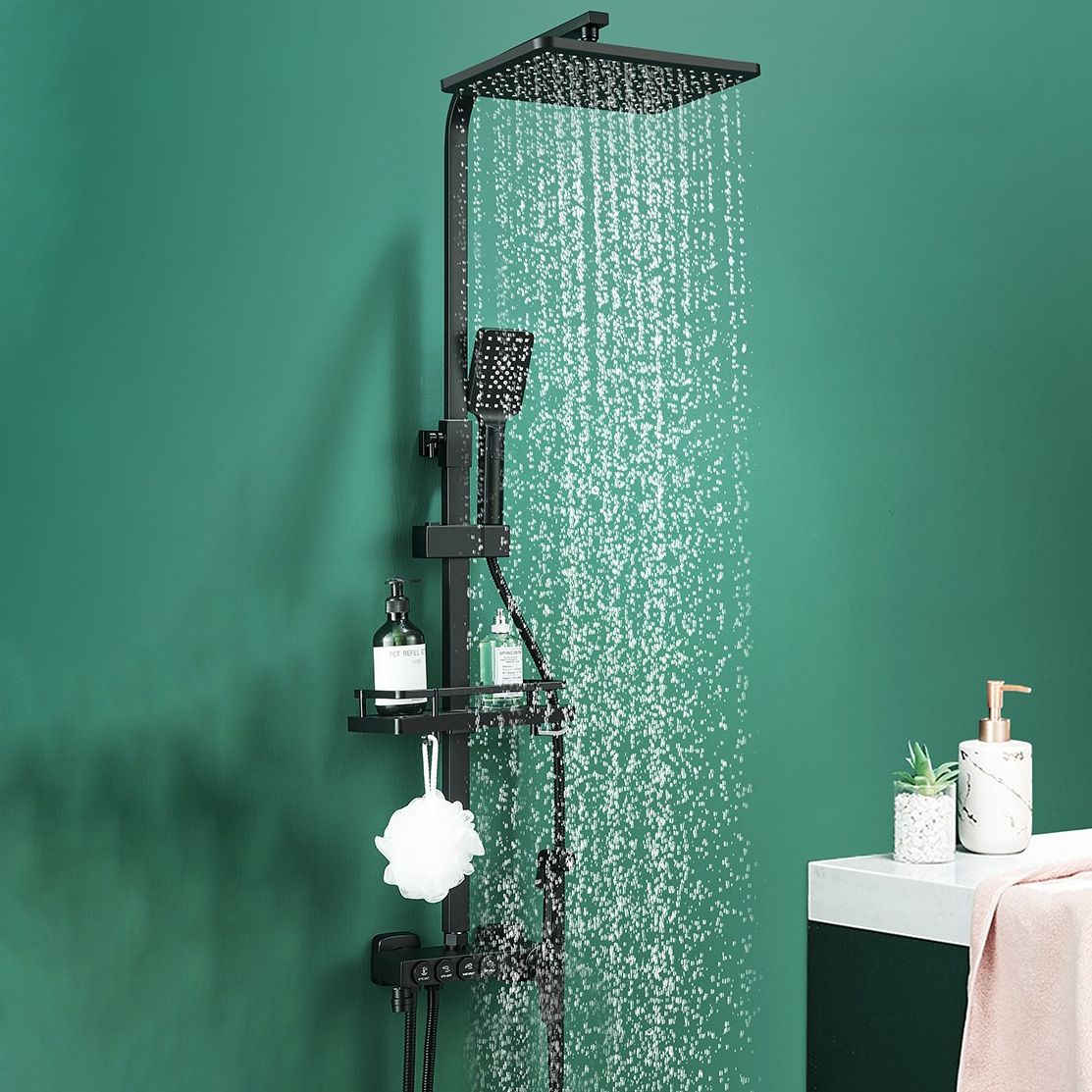 Modern adjustable water flow shower faucet shower hose shower system on the wall