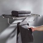 Polished Chrome 5-piece modern bathroom accessory set with bathroom shelf
