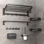 Modern Matte Black Bathroom Accessory Set with Bath Shelf/Towel Hooks/Towel Bar