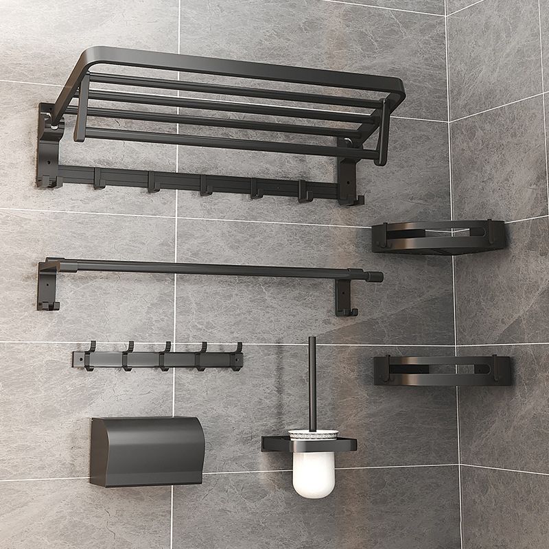Modern Matte Black Bathroom Accessory Set with Bath Shelf/Towel Hooks/Towel Bar