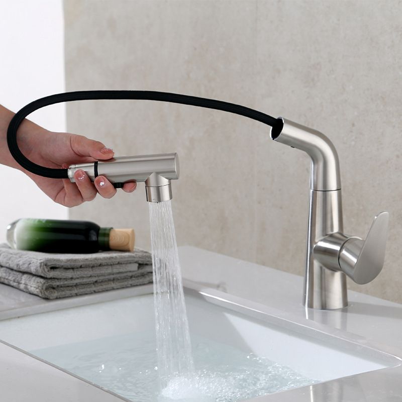 Contemporary Vessel Faucet Pull-Out Faucet with Single Lever Handle