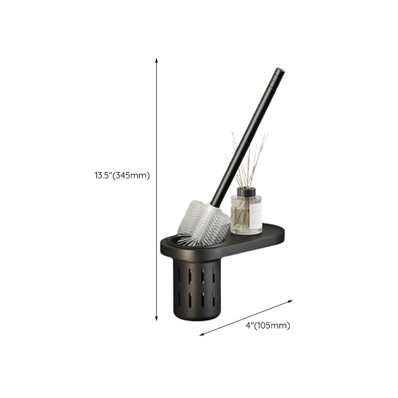 Contemporary bathroom accessory set with black finish and bath shelf/towel bar