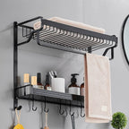 Black / Silver Bathroom Accessories Aluminum Hardware Set Bathroom Shelf
