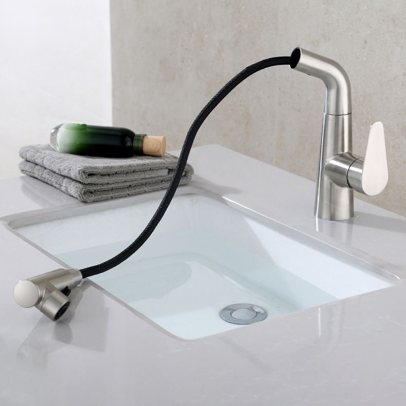 Contemporary Vessel Faucet Pull-Out Faucet with Single Lever Handle