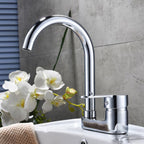 Chrome Round Washbasin Faucet with Swivel Spout for the Bathroom