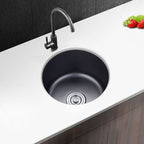 Stainless Steel Round Sink in Black Single Basin Undermount Sink with Basket Strainer