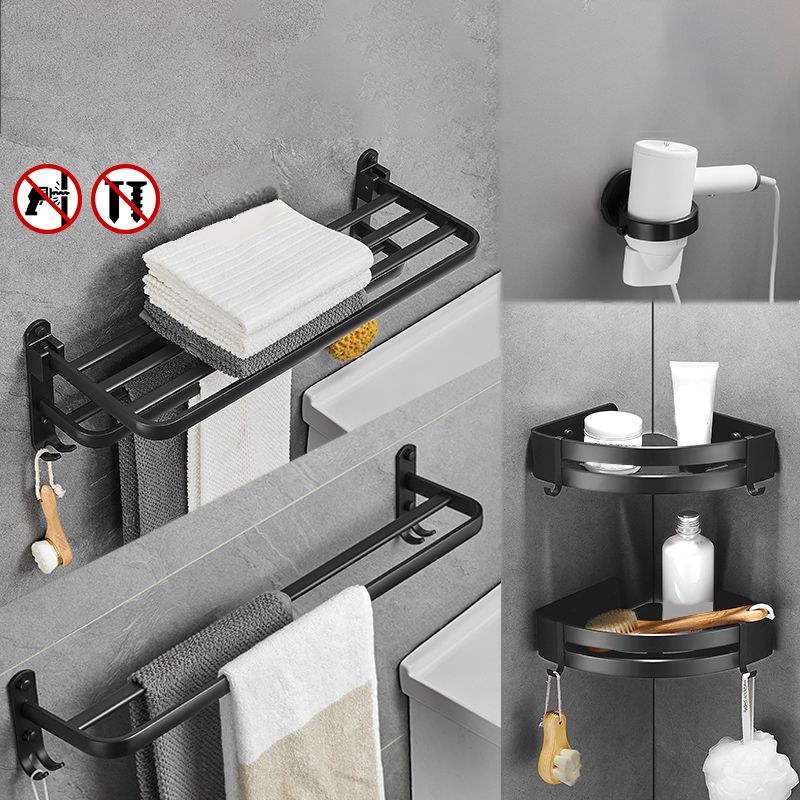 Matt Black 5-piece Modern Bathroom Accessory Set with Shelf/Tower Bar & Paper Holder