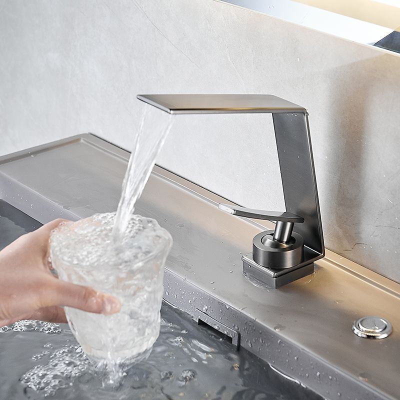 Metal Waterfall Spout Sink Faucet Lever Handles Vessel Sink Faucet