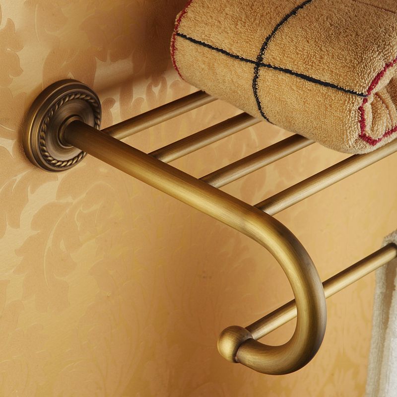 Worn Brass Traditional Bathroom Set with Bath Shelf/Paper Holder & Towel Bar