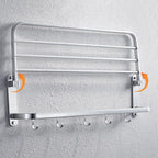 Contemporary bathroom accessory set made of aluminum with towel holder/bath shelf