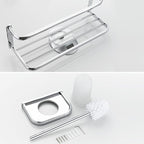 Contemporary silver bathroom set with bathroom shelf and towel rail
