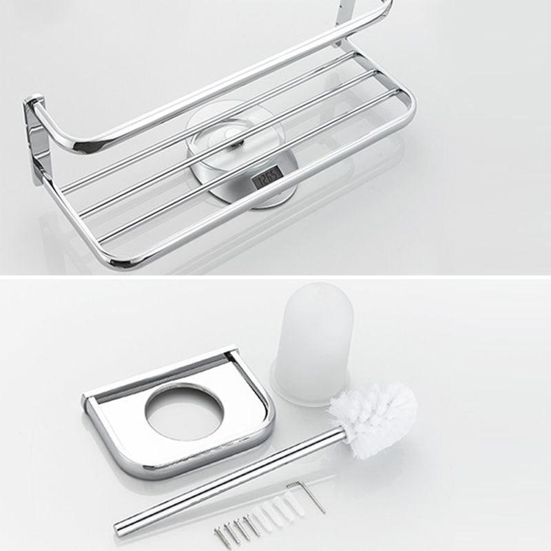 Contemporary silver bathroom set with bathroom shelf and towel rail