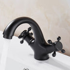 Glam Vanity Sink Faucet Brass Cross Handles Low Arc Basin Faucet