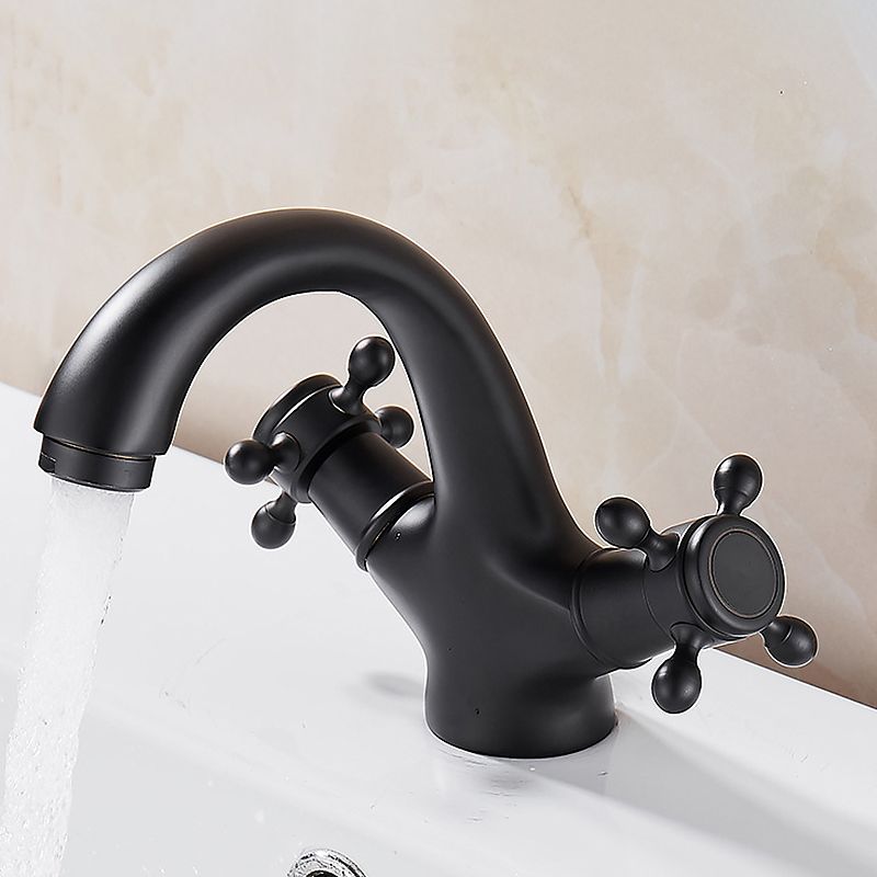 Glam Vanity Sink Faucet Brass Cross Handles Low Arc Basin Faucet