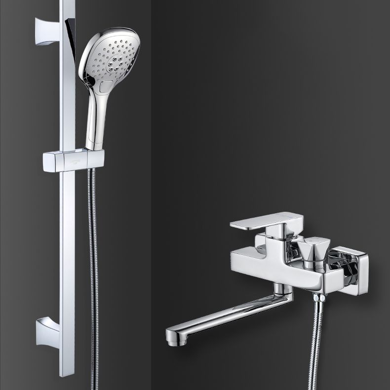Wall Mounted Bathtub Faucet Trim Polished Chrome Swivel Spout with Hand Shower