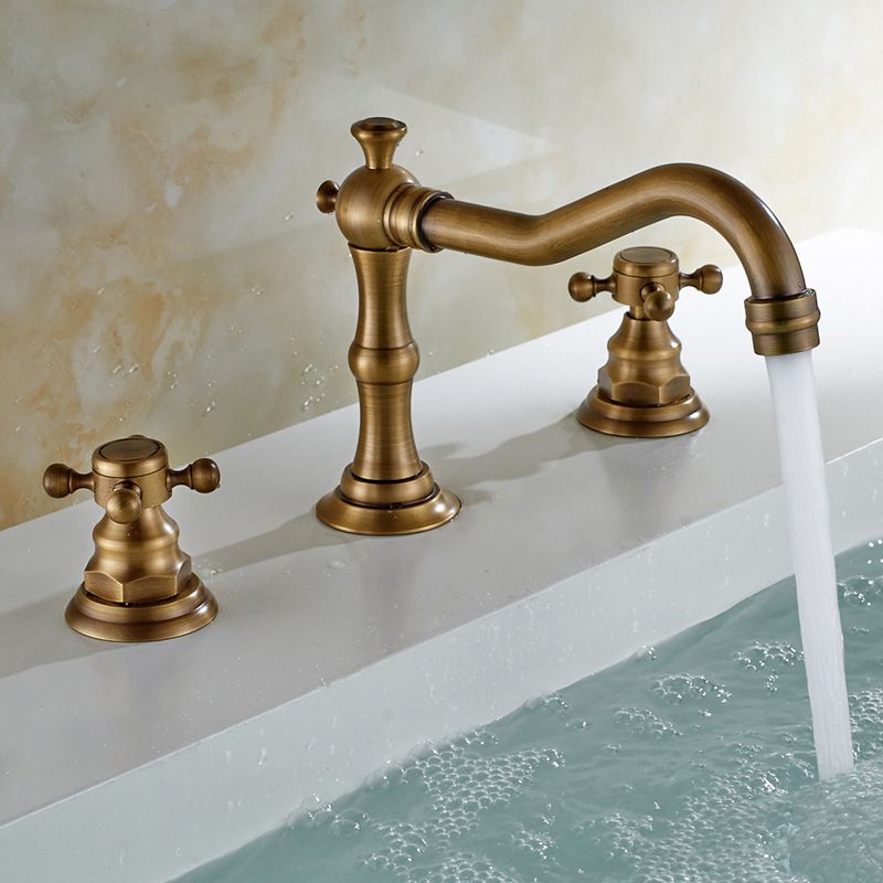 European Style Widespread Sink Mixer Brass 2 Handle Bathroom Vessel Mixer with Hoses