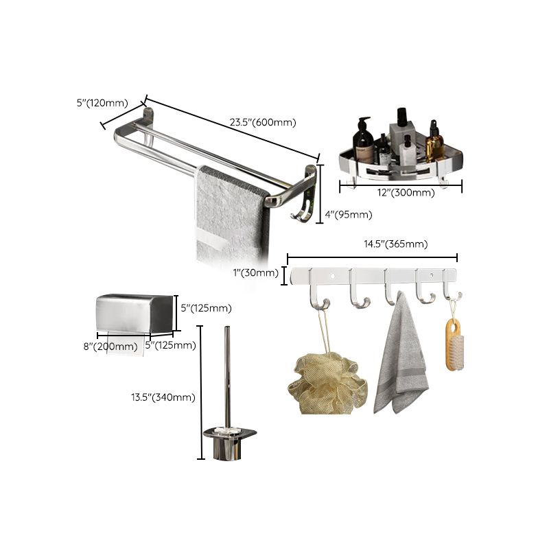 Contemporary Chrome Bathroom Hardware Set Polished Chrome Bathroom Set Made of Stainless Steel