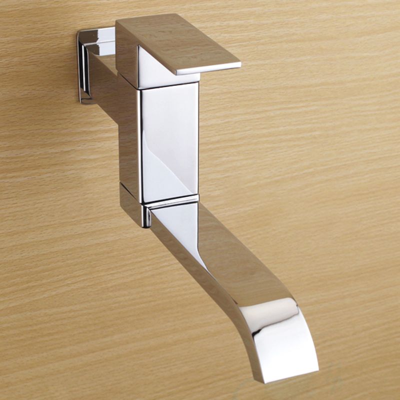 Contemporary Wall Mounted Bathroom Faucet Lever Handles Low Arc Swivel Brass Faucet