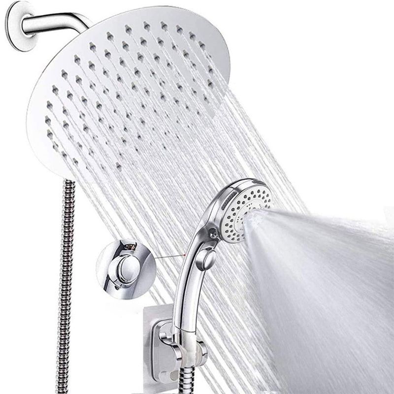 Round Dual Shower Head Stainless Steel 5 Spray Patterns Wall Mounted Shower Head