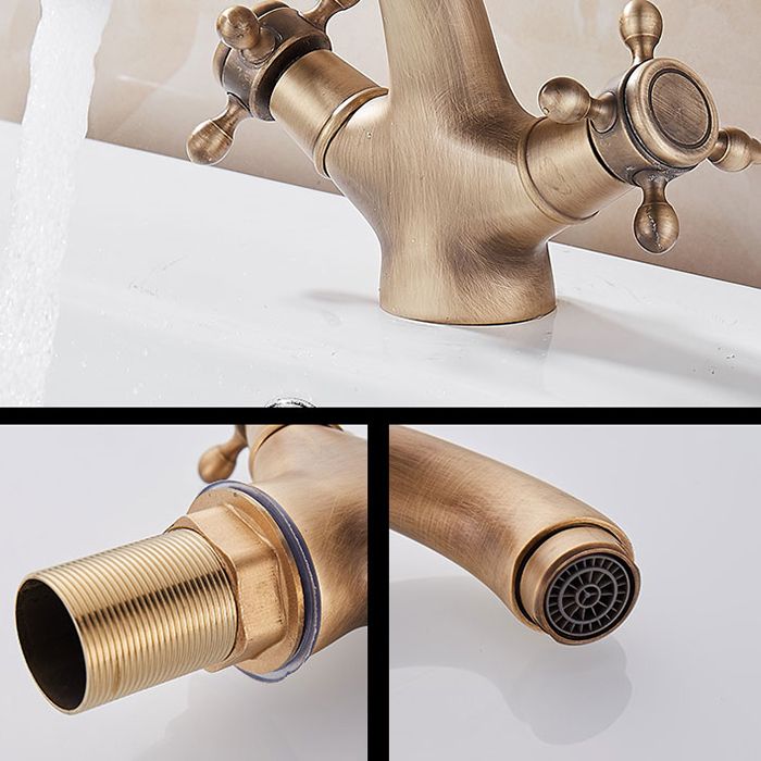 Glam Vanity Sink Faucet Brass Cross Handles Low Arc Basin Faucet