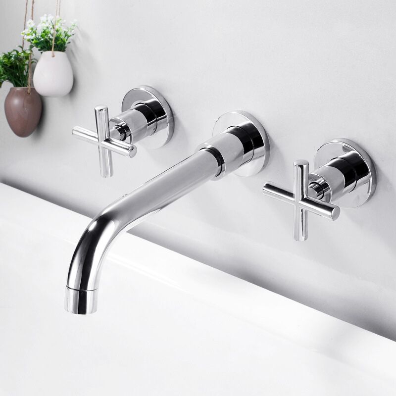 3 holes faucet 2 cross handle wall-mounted faucet for the bathroom