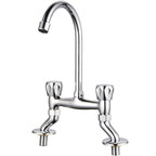 Contemporary Widespread Bathroom Faucet Knob Handle Goose Neck Arc Solid Brass Faucet