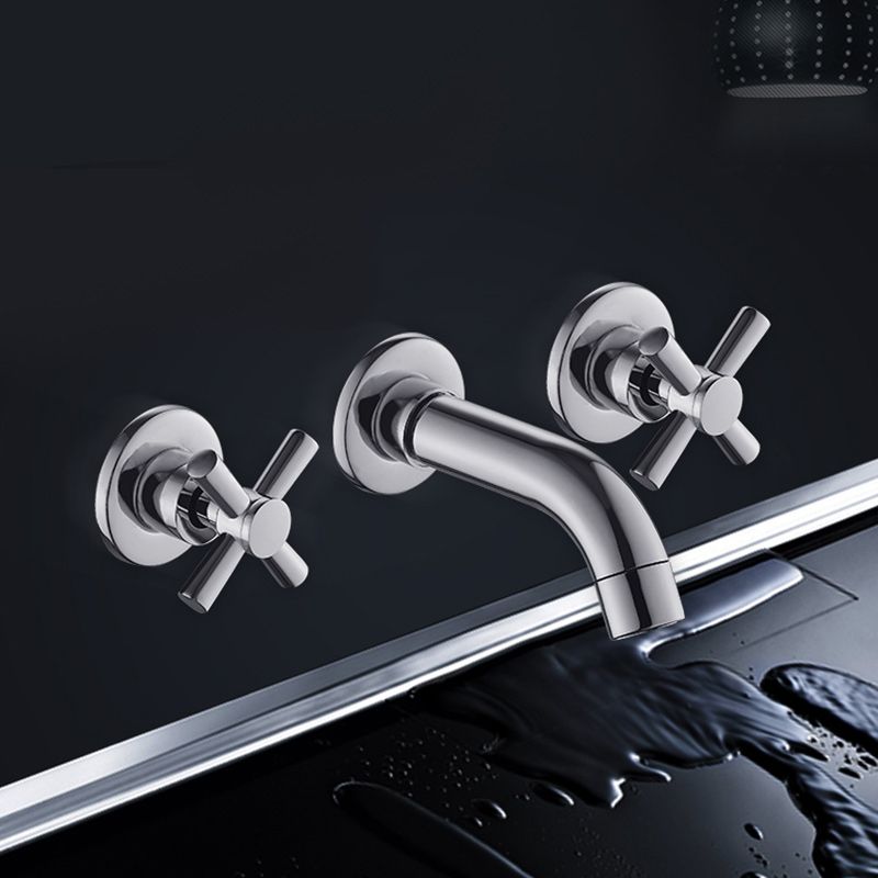 Modern Cross Handle Faucet Monochrome Wall Mounted Bathroom Faucet