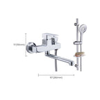 Chrome polished bathroom faucet wall-mounted with swivel spout and hand shower