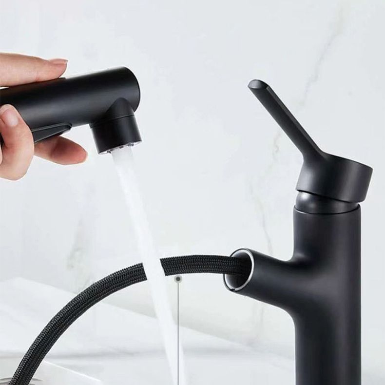 Modern Washbasin Faucet Copper 1-Handle Low Arc Pull-Out Washbasin Faucet for Bathroom