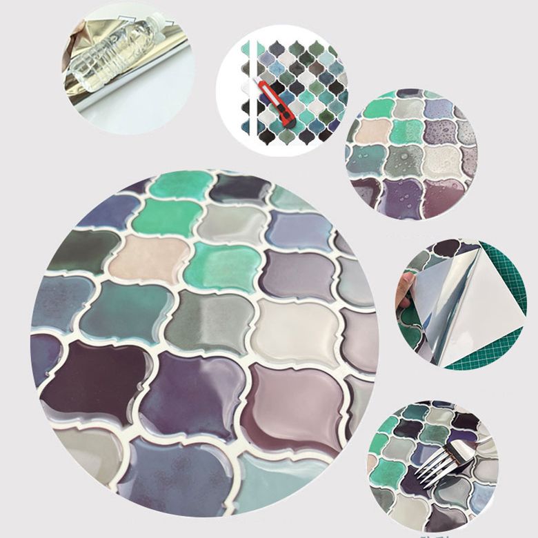 Square Peel & Stick Mosaic Tiles Plastic Arabesque Peel and Stick Wall Tile
