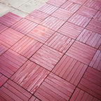 Red 6-Slat Square Wood Deck Tiles Snap-Fit Installation Floor Tiles