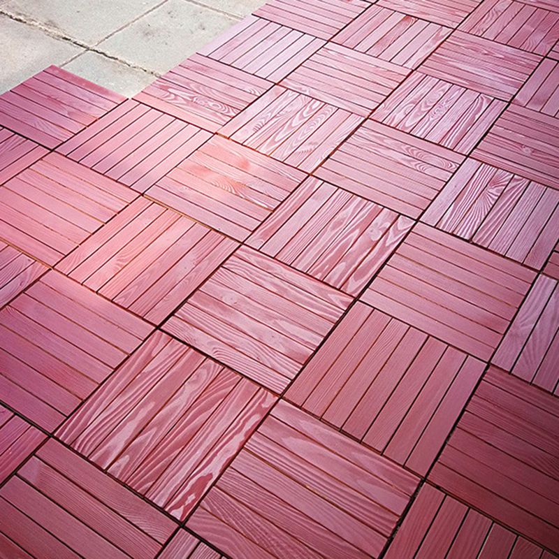 Red 6-Slat Square Wood Deck Tiles Snap-Fit Installation Floor Tiles