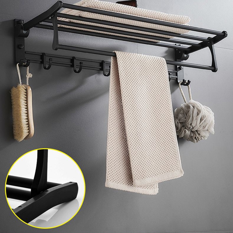 6-piece modern bathroom hardware set in matte black with bathroom shelf/towel holder & bathrobe hooks