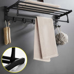 6-piece modern bathroom hardware set in matte black with bathroom shelf/towel holder & bathrobe hooks