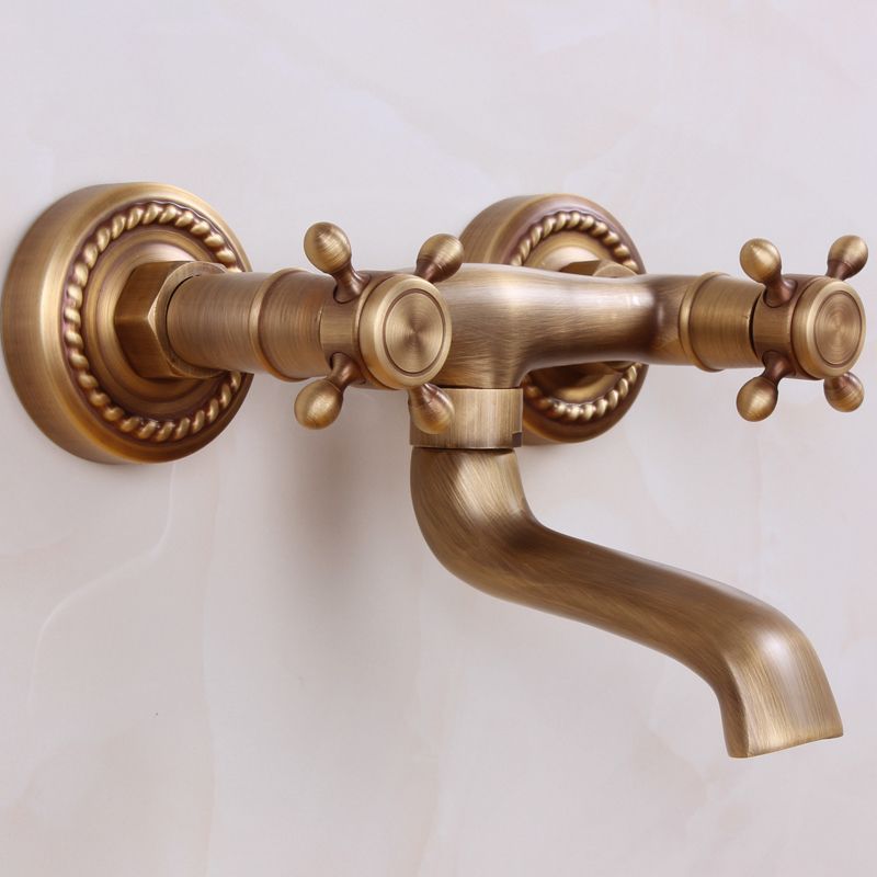 Traditional Wall-Mounted Metal Bathtub Filler Double Handles Waterfall Bathtub Faucet Trim