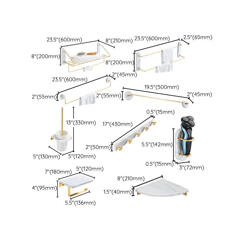 Modern bathroom accessories as a single piece or as a set in marble and metal