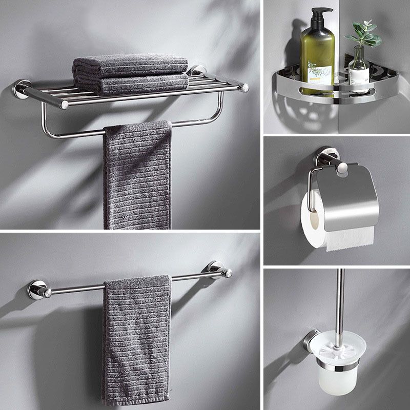 Polished Chrome 5-piece modern bathroom accessory set with bathroom shelf