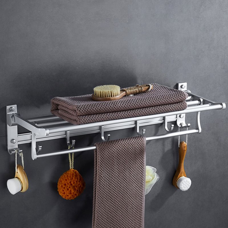 Silver Modern Bathroom Accessory Set with Bath Shelf/Towel Rack & Bathrobe Hook