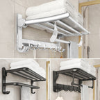 Chrome/Black Classic Bathroom Accessory Set Modern Bath Shelf/Towel Bar & Paper Holder