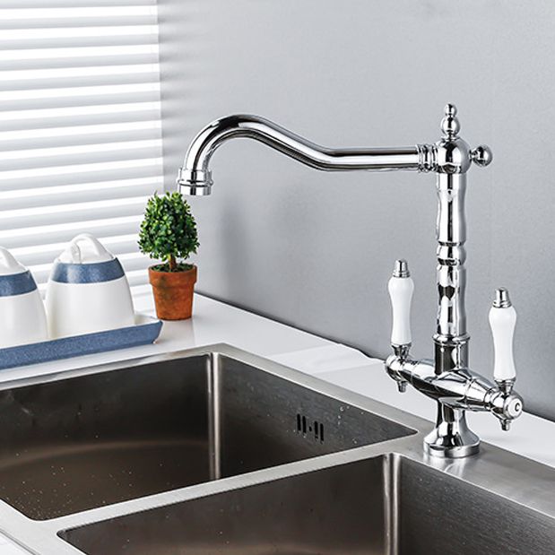Traditional Kitchen Bar Faucet Double Handle High Arc No Sensor Bar Faucet