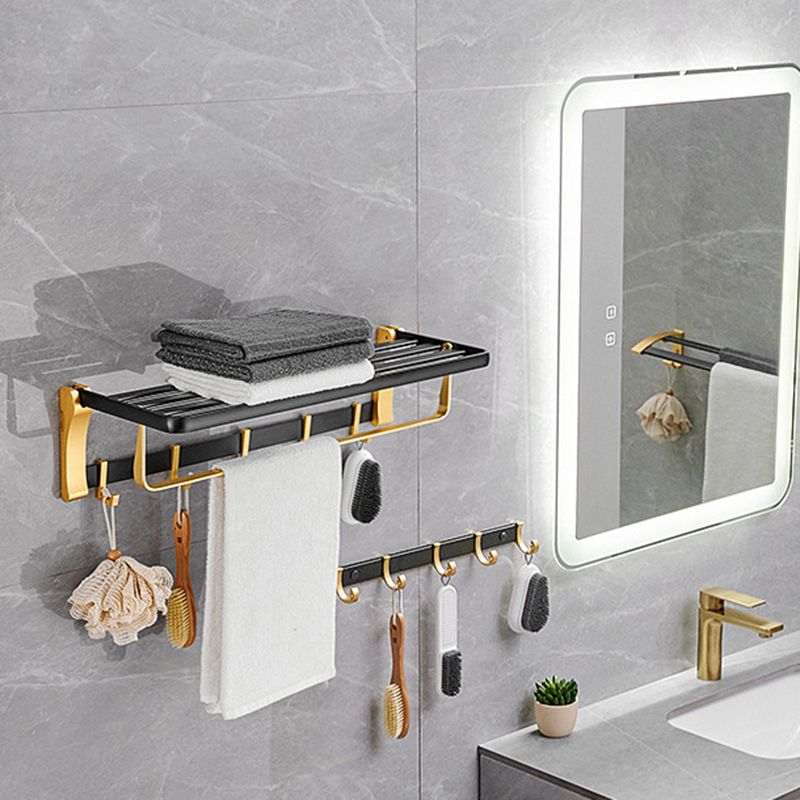 Contemporary Bath Accessories Set Black & Golden Bath Shelf/Towel Bar