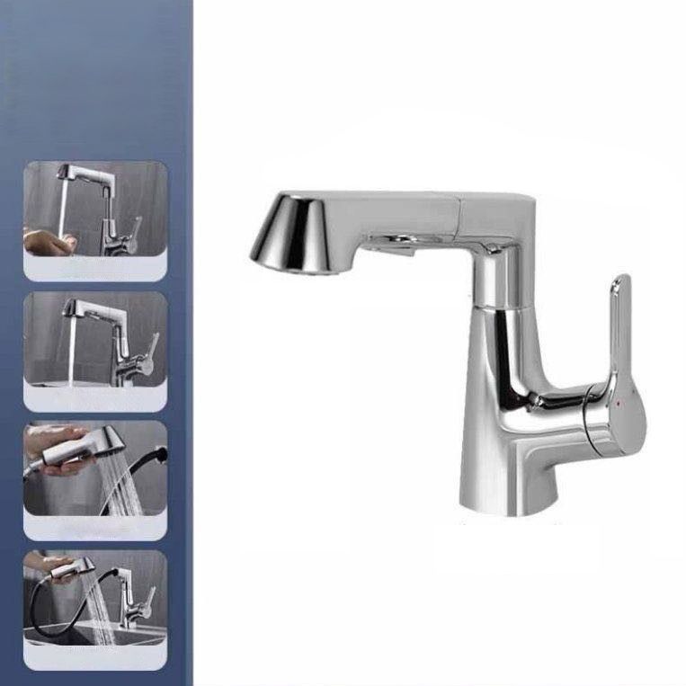 Modern Vessel Sink Faucet Copper Single Handle Pull Down Low Arc Vessel Faucet