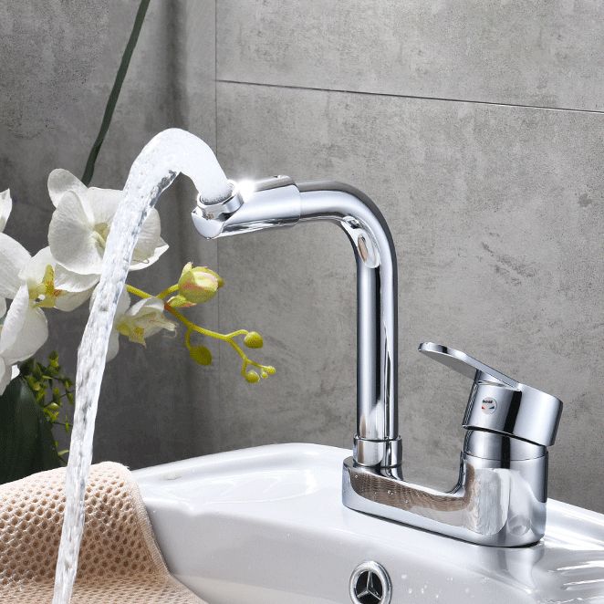 Chrome Round Washbasin Faucet with Swivel Spout for the Bathroom