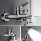 Low Arch Bathtub Faucet Hose Wall-Mounted Single Lever Tub Filler with Hand Shower