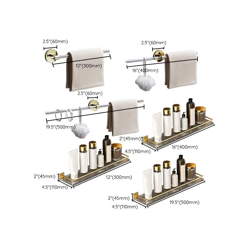 6-piece bathroom accessory set made of gold-colored metal bathroom hardware set