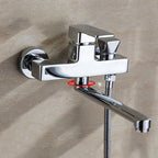 Chrome polished bathroom faucet wall-mounted with swivel spout and hand shower