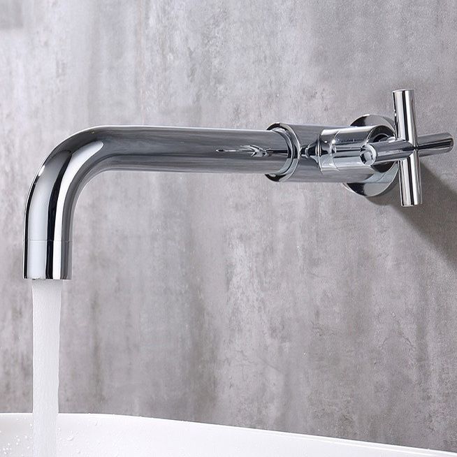 Glam Wall-mounted Bathroom Faucet Copper Single Handle Low Arc Basin Faucet for Bathroom