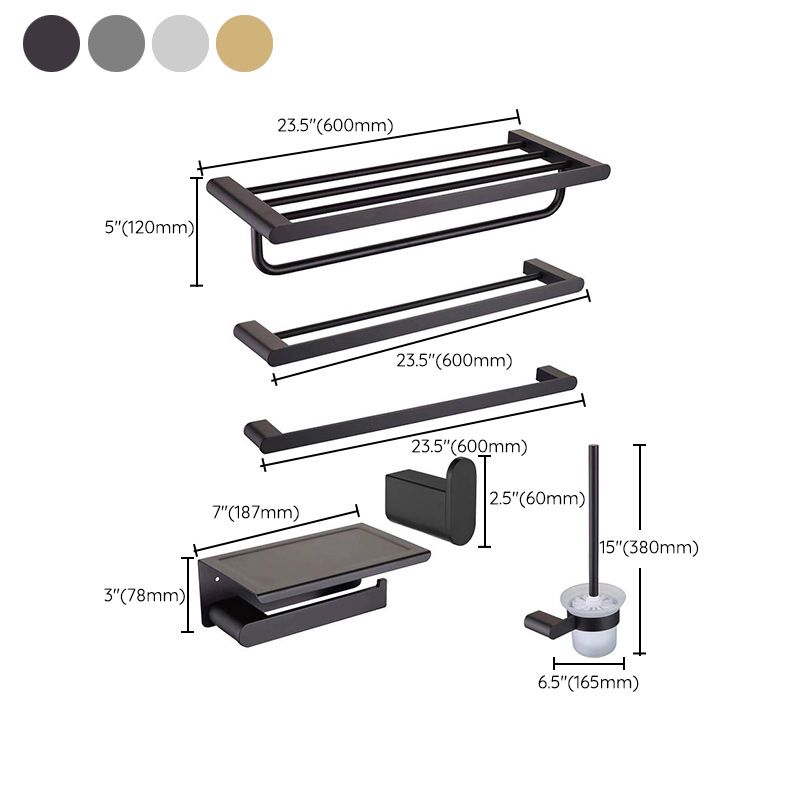 5-piece modern bathroom accessory set made of stainless steel with towel bar/robe hooks/paper holder