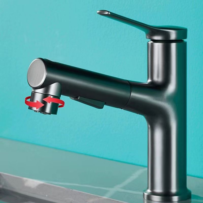 Round contemporary bathroom faucet with lever handle and single hole installation